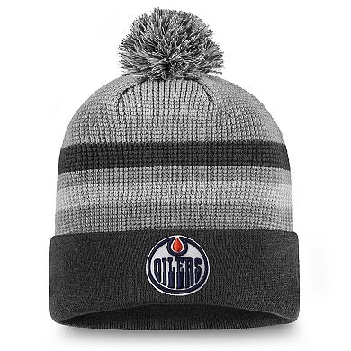 Men's Fanatics Gray Edmonton Oilers Authentic Pro Home Ice Cuffed Knit Hat with Pom