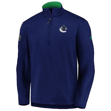 Men's Fanatics Branded Heathered Blue Vancouver Canucks Authentic Pro Travel & Training Quarter-Zip Jacket