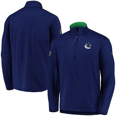 Men's Fanatics Branded Heathered Blue Vancouver Canucks Authentic Pro Travel & Training Quarter-Zip Jacket