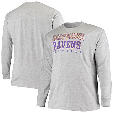 Men's Fanatics Branded Heathered Gray Baltimore Ravens Big & Tall Practice Long Sleeve T-Shirt