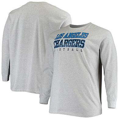 Men's Fanatics Branded Heathered Gray Los Angeles Chargers Big & Tall Practice Long Sleeve T-Shirt