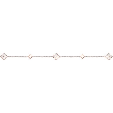 Gemminded Rose Gold Over Sterling Silver Mother-Of-Pearl & Cubic Zirconia Flower Pendant Stationed Necklace