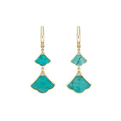 Gemminded Gold Over Sterling Silver Turquoise & Cubic Zirconia Double Drop Earrings