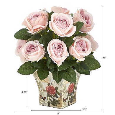 nearly natural Artificial Pink Rose Bouquet Table Decor