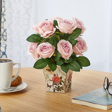 nearly natural Artificial Pink Rose Bouquet Table Decor