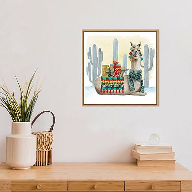 Amanti Art Boho Christmas II Llama Cactus Framed Canvas Wall Art