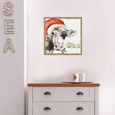 Amanti Art Christmas Cow Framed Canvas Wall Art