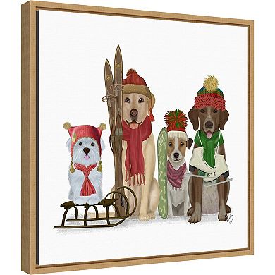 Amanti Art Christmas Dogs - Winter Sports Fans Framed Canvas Wall Art