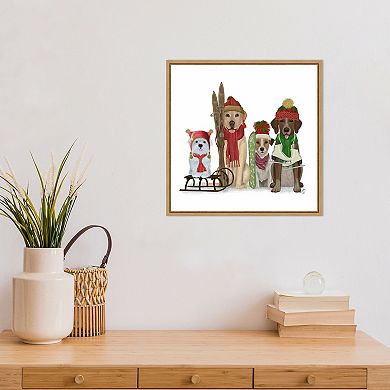 Amanti Art Christmas Dogs - Winter Sports Fans Framed Canvas Wall Art