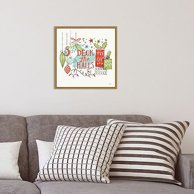 Amanti Art Deck the Halls Christmas Holly Janelle Penner Framed Canvas Wall Art