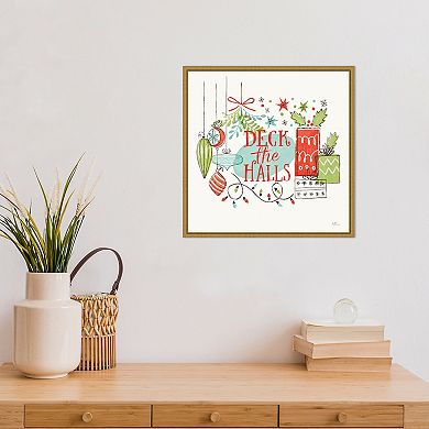 Amanti Art Deck the Halls Christmas Holly Janelle Penner Framed Canvas Wall Art