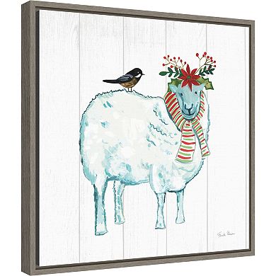 Amanti Art Holiday Farm Animals III Sheep Framed Canvas Wall Art