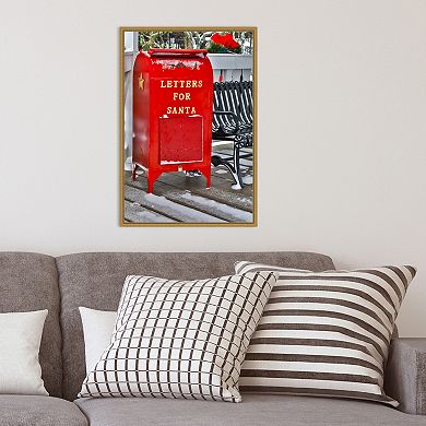 Amanti Art Letters for Santa Red Mailbox with Snow Framed Canvas Wall Art