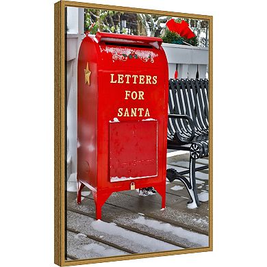 Amanti Art Letters for Santa Red Mailbox with Snow Framed Canvas Wall Art