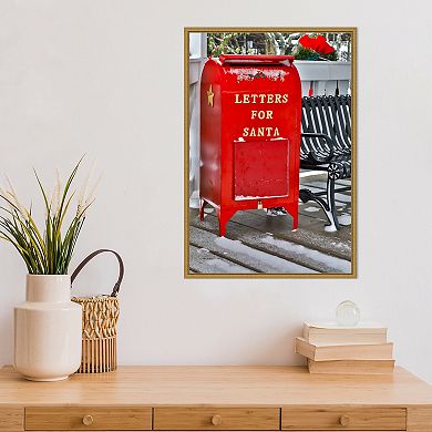 Amanti Art Letters for Santa Red Mailbox with Snow Framed Canvas Wall Art