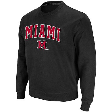 Men's Colosseum Black Miami University RedHawks Arch & Logo Tackle Twill Pullover Sweatshirt