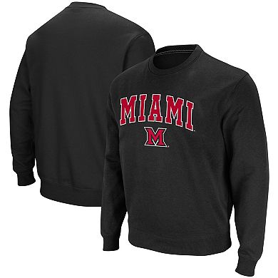 Men's Colosseum Black Miami University RedHawks Arch & Logo Tackle Twill Pullover Sweatshirt