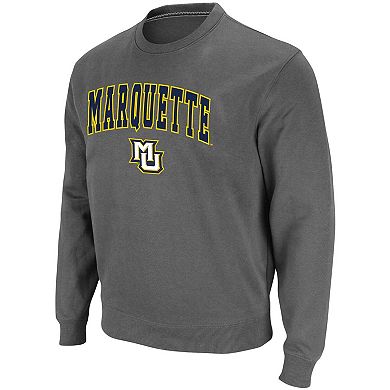 Men's Colosseum Charcoal Marquette Golden Eagles Arch & Logo Tackle Twill Pullover Sweatshirt