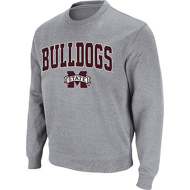 Men's Colosseum Heathered Gray Mississippi State Bulldogs Arch & Logo Tackle Twill Pullover Sweatshirt