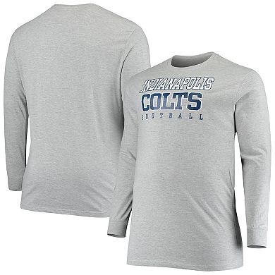 Men's Fanatics Branded Heathered Gray Indianapolis Colts Big & Tall Practice Long Sleeve T-Shirt
