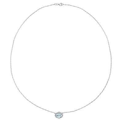 Stella Grace 10k White Gold 1/10 Carat T.W Diamond & Aquamarine Vintage Halo Necklace
