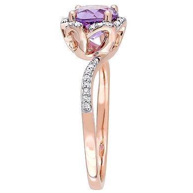 Stella Grace 14k Rose Gold 1/10 Carat T.W Diamond & Amethyst Floral Halo Ring