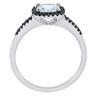 Stella Grace 10k White Gold Aquamarine & 1/7 Carat T.W. Black Diamond Halo Ring