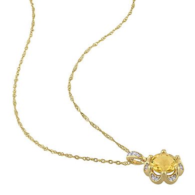 Stella Grace 14k Gold Citrine & Diamond Accent Flower Pendant Necklace