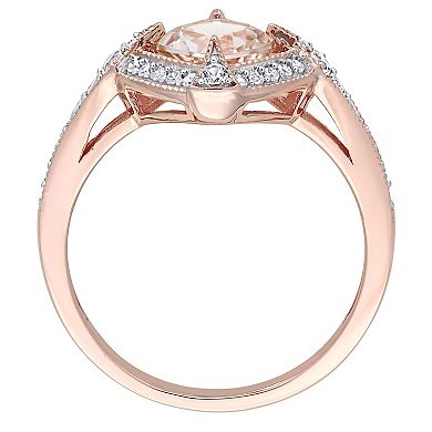 Stella Grace 10k Rose Gold Morganite, Lab-Created White Sapphire & 1/6 Carat T.W. Diamond Ring