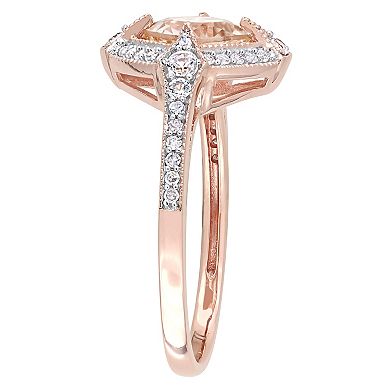 Stella Grace 10k Rose Gold Morganite, Lab-Created White Sapphire & 1/6 Carat T.W. Diamond Ring