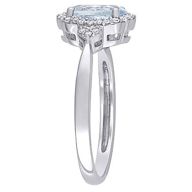 Stella Grace 10k White Gold Aquamarine & 1/8 Carat T.W. Diamond Halo Ring