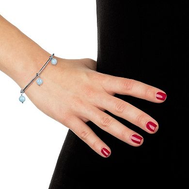 Sterling Silver Milky Aquamarine Adjustable Charm Bracelet 