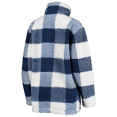 Women's G-III 4Her by Carl Banks Navy New England Patriots Sherpa Plaid Quarter-Zip Jacket
