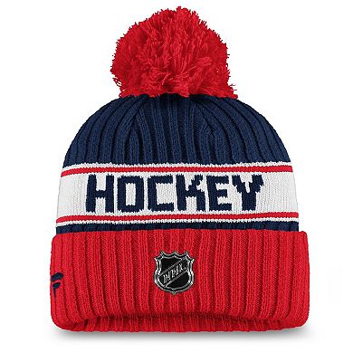 Women's Fanatics Branded Navy/Red Washington Capitals Authentic Pro Locker Room Cuffed Knit Hat with Pom