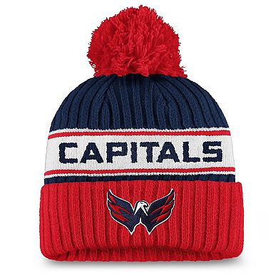 Women's Fanatics Branded Navy/Red Washington Capitals Authentic Pro Locker Room Cuffed Knit Hat with Pom