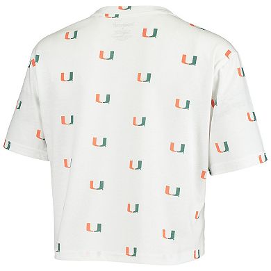 Women's White Miami Hurricanes Cropped Allover Print T-Shirt