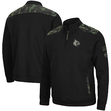 Men's Colosseum Black Louisville Cardinals OHT Military Appreciation Commo Fleece Quarter-Zip Jacket