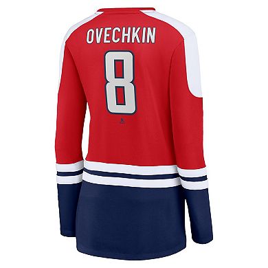 Women's Fanatics Branded Alexander Ovechkin Red/Navy Washington Capitals Power Player Long Sleeve Notch Neck T-Shirt