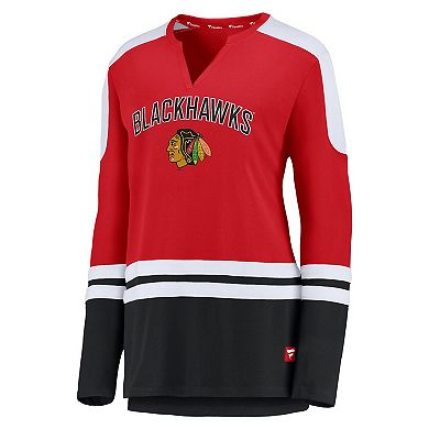 Women's Fanatics Branded Jonathan Toews Red/Black Chicago Blackhawks Power Player Long Sleeve Notch Neck T-Shirt