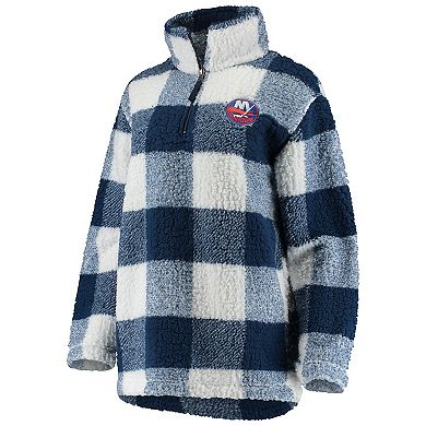 Women's G-III 4Her by Carl Banks Navy/White New York Islanders Plaid Sherpa Quarter-Zip Jacket