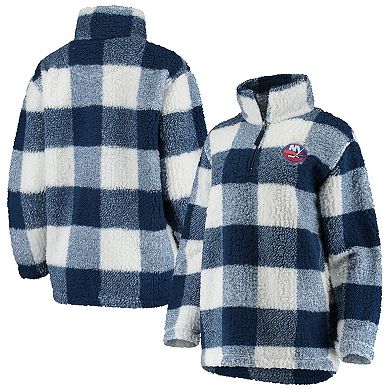 Women's G-III 4Her by Carl Banks Navy/White New York Islanders Plaid Sherpa Quarter-Zip Jacket