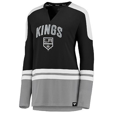 Women's Fanatics Branded Black/Gray Los Angeles Kings Iconic Slapshot Long Sleeve V-Notch Neck T-Shirt