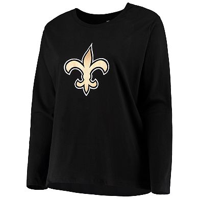 Women's Fanatics Branded Black New Orleans Saints Plus Size Primary Logo Long Sleeve T-Shirt