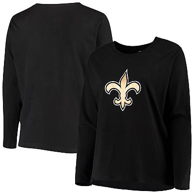 Women's Fanatics Branded Black New Orleans Saints Plus Size Primary Logo Long Sleeve T-Shirt