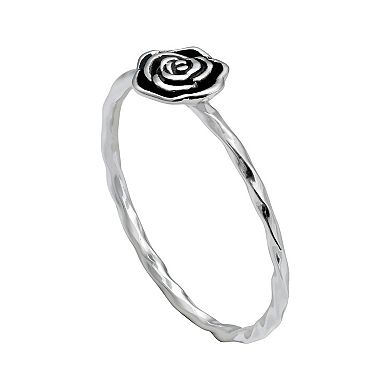 PRIMROSE Sterling Silver Oxidized Rose Twisted Band Ring