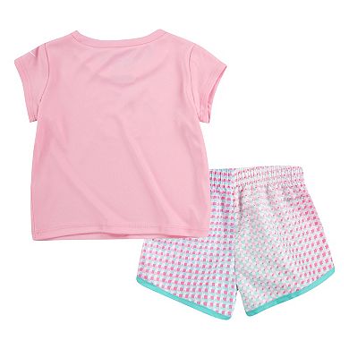 Baby Girl Nike Dri-FIT Heart Logo Tee & Printed Sprinter Shorts Set