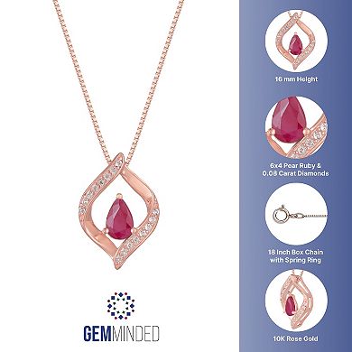 Gemminded 10k Rose Gold Ruby & Diamond Accented Pendant Necklace