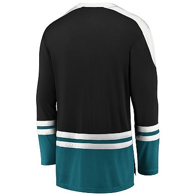 Men's Fanatics Branded Black/Teal San Jose Sharks Iconic Slapshot Long Sleeve T-Shirt