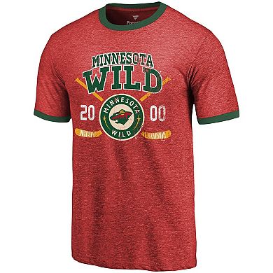 Men's Majestic Threads Red Minnesota Wild Buzzer Beater Tri-Blend Ringer T-Shirt