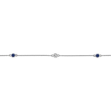 Gemminded Sterling Silver Lab-Created Blue Sapphire & Lab-Created White Sapphire Station Necklace